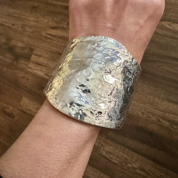 Wide Hammered Cuff Bracelet - Picture 2 of 3